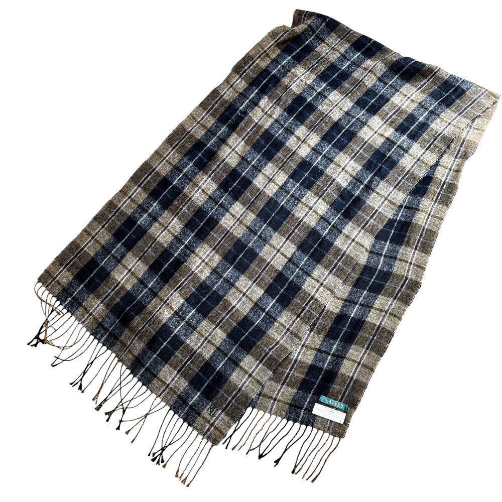 Lauren Ralph Lauren unisex scarf Mohair wool blend woven black brown plaid